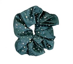Petrolfarvet scrunchie med sølv rhinsten